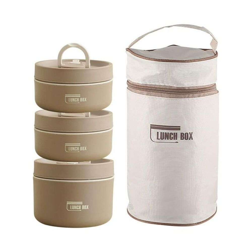 NEW Beige Portable Insulated Lunch Container Set Bento Box Adult Lunch Box Set